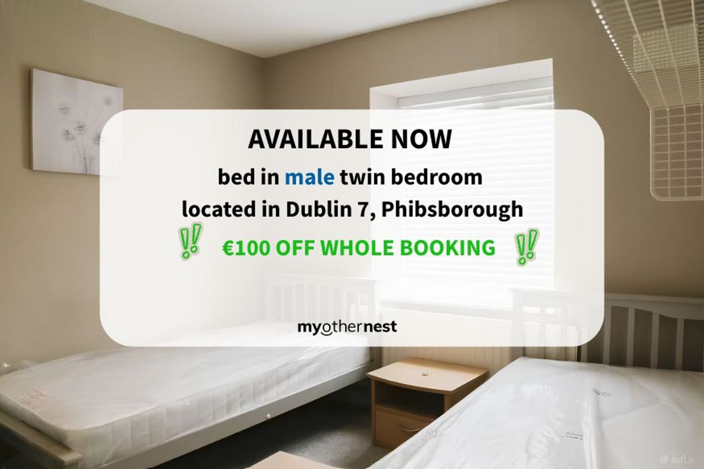 bed in male twin bedroom 7.4.B King'S Inns Court,Phibsborough Road,Dublin 7, North Circular Road, Dublin 7