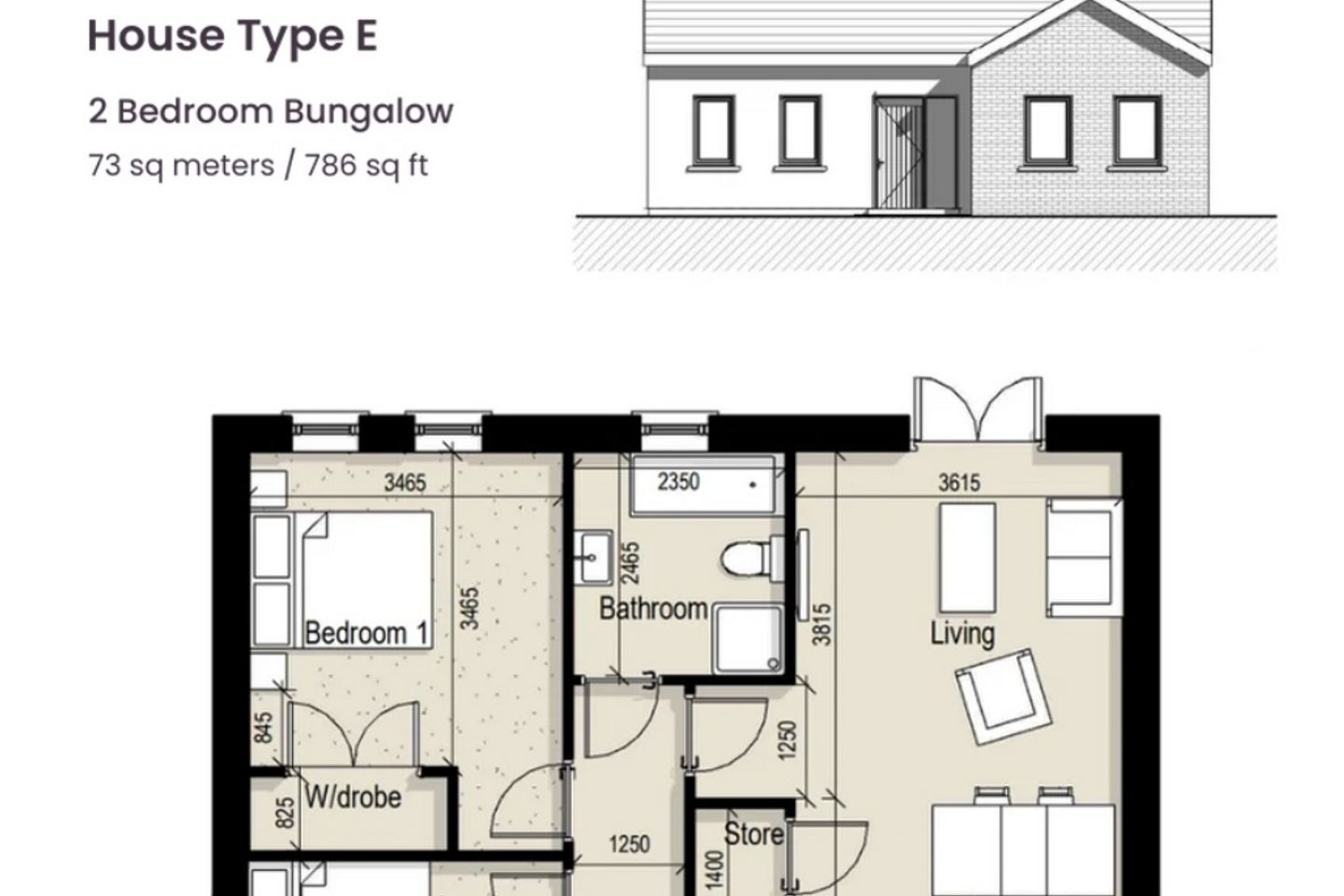 House Type E - 2 Bedroom Bungalow, Leargán, Kilmacthomas, Kilmacthomas, Co. Waterford