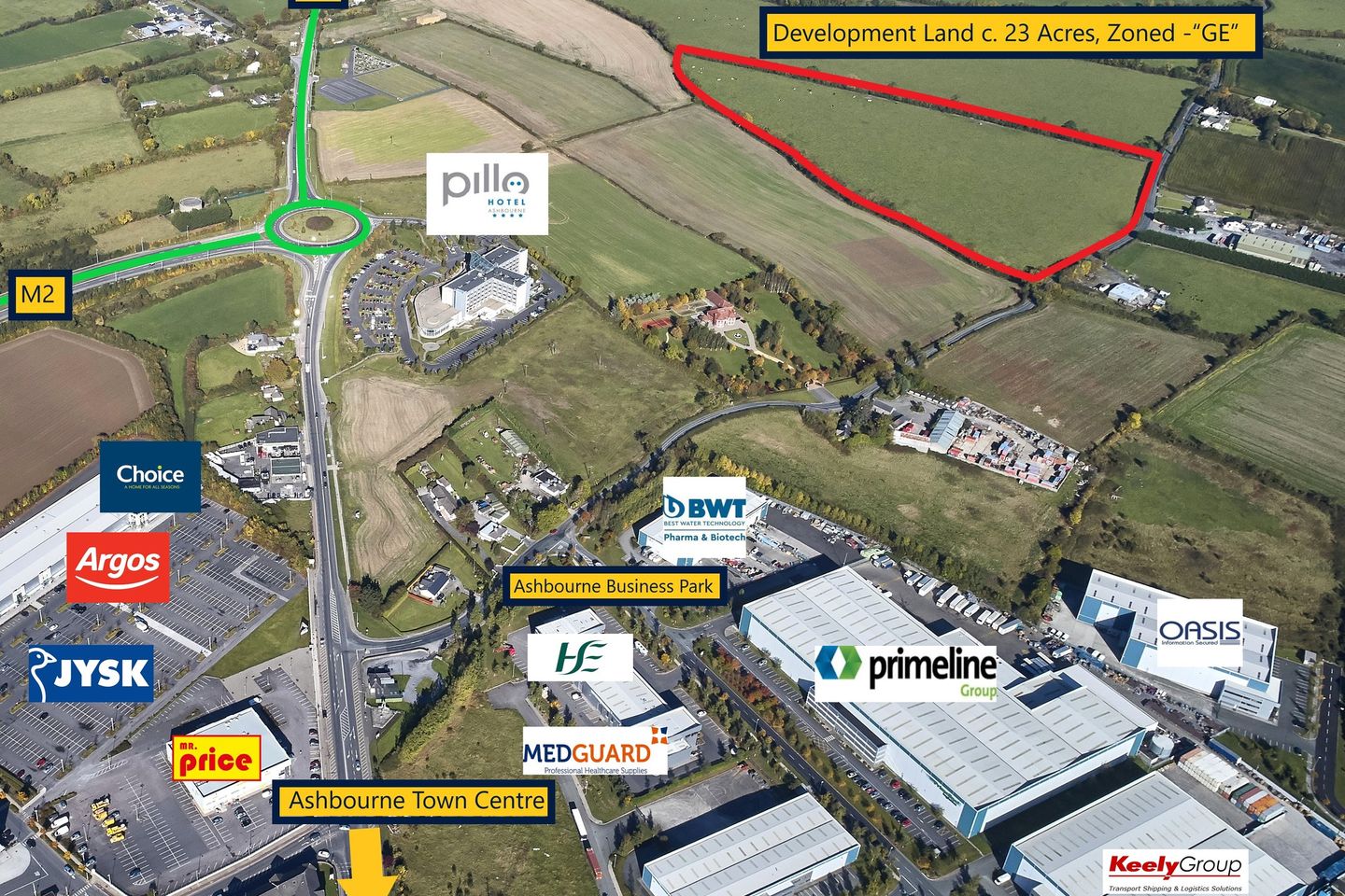 Development Land c. 23 Acres / 9.31 HA., Zoned Industrial & Logistics, Ashbourne, Co. Meath